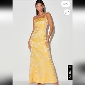 Lulus Bright Blooms Champagne and Yellow Floral Jacquard Maxi Dress